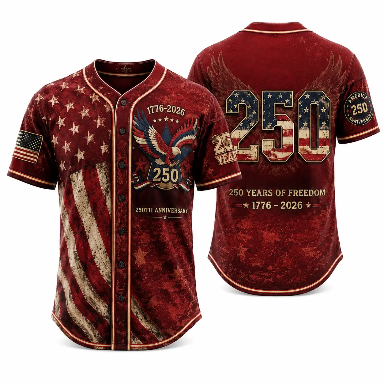 USA 250th Anniversary Baseball Jersey Detail