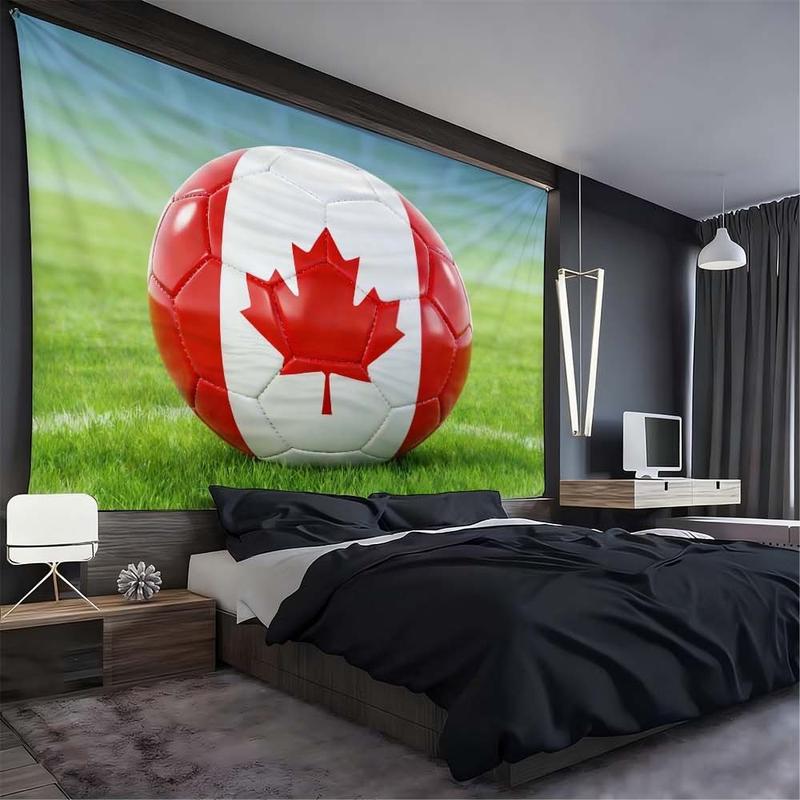 1 pc microfiber Canada Themed World Cup Tapestry Living Room Wall Hanging Soccer Ball Design Sports Decor for Bedroom Dining Room Outdoor Activities Holiday Atmosphere Booster Home Ornament for Football Fans Room Decoration Tapestry Background Cloth Hangi
