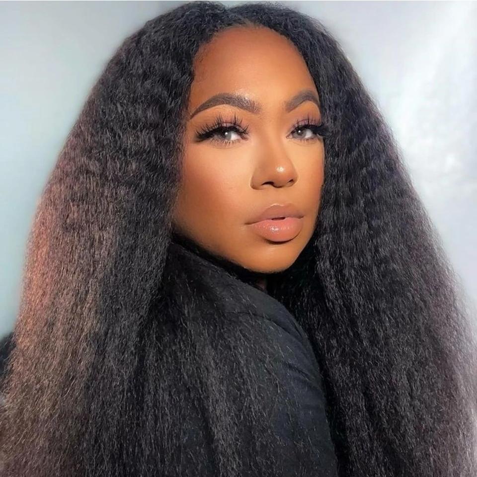 [Ready to Wear Half Wig] Human Natural Hair Kinky Straight Invisible Hairline Glueless Install 3 IN 1 Seamless Flip Over Half Up and Down Wig Beginner Friendly Wigs for Women With Drawstring