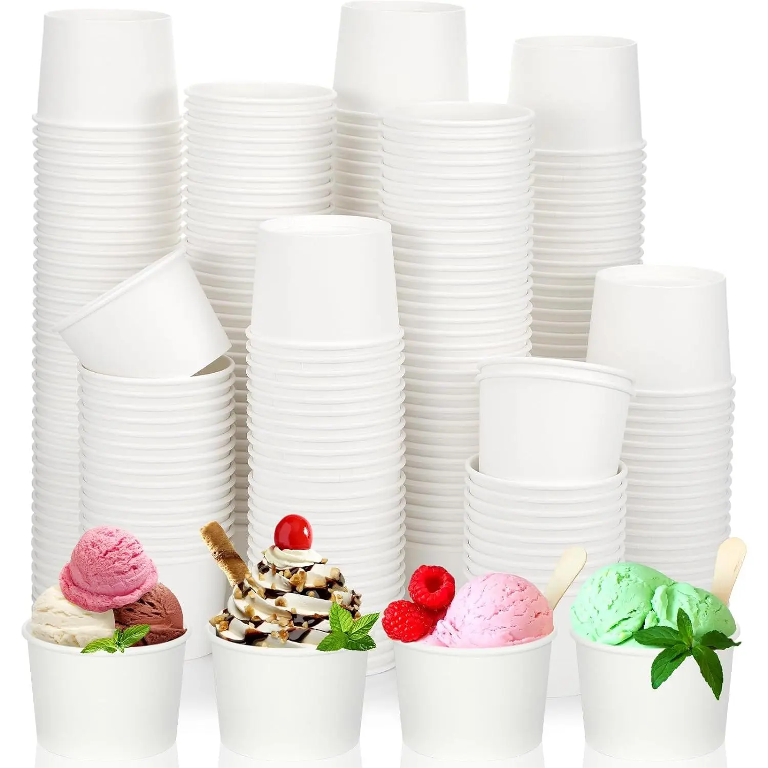 300 Pcs 8 oz Summer Ice Cream Paper Cups Bulk Disposable Dessert Cups Solid Color Paper Dessert Bowls for Snack Sundae Spring Party Favors Ice Cream Bar Supplies (White)