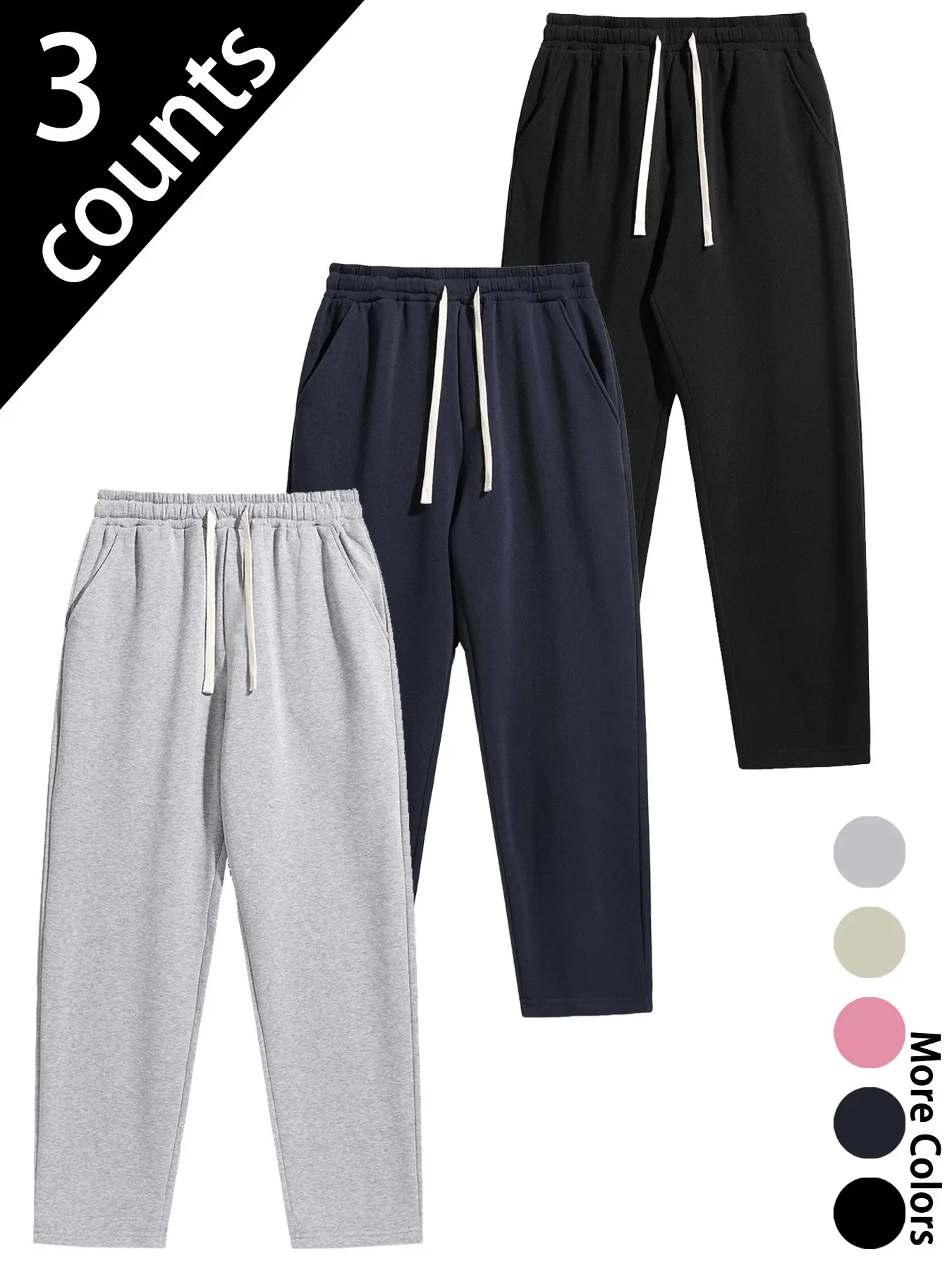 Men's Plain Drawstring Waist Pants, Casual Jogger Trousers with Pockets, Fall Winter Daily Wear, Unisex Fleece Sports Pants