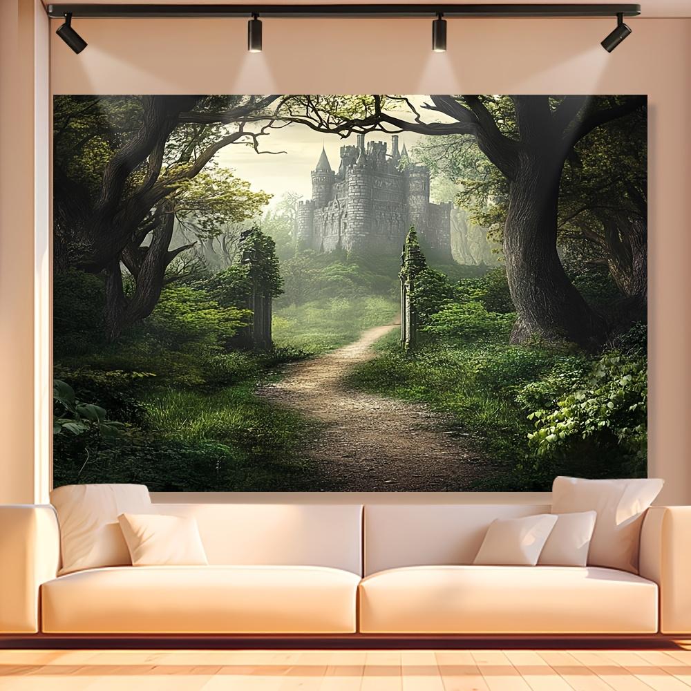 1pc 2D Flat Gothic Medieval Castle & Misty Forest Backdrop - Durable Polyester Banner in 3 (, , in) - Ideal for Room Decor & Themed Parties, Machine Washable, No Electricity Required
