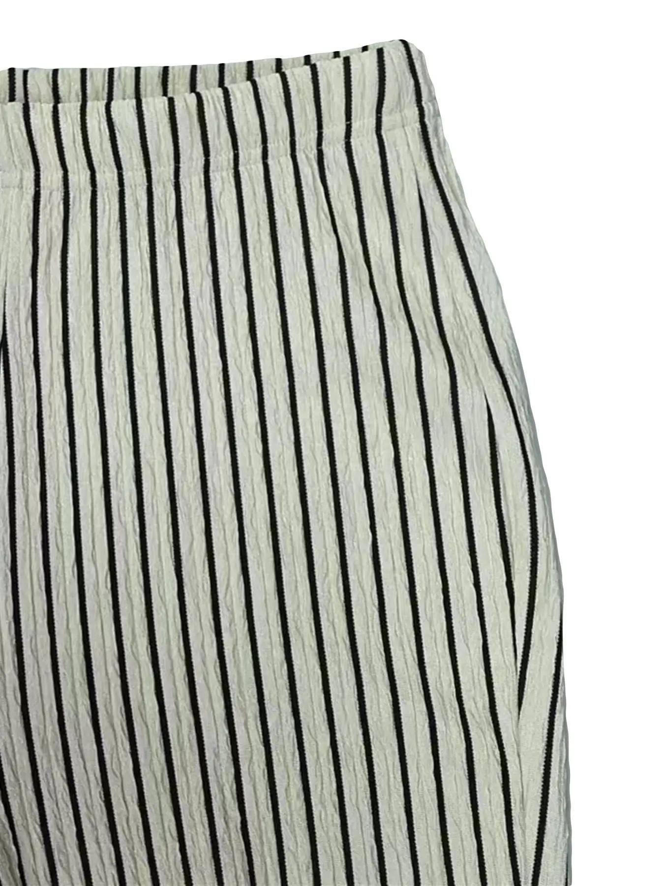 2-Piece Striped High Neck Split Hem Flared Pants Set, Casual for Women, Perfect for Spring and Fall, Comfortable Knit Fabric, Fashion Pants Set