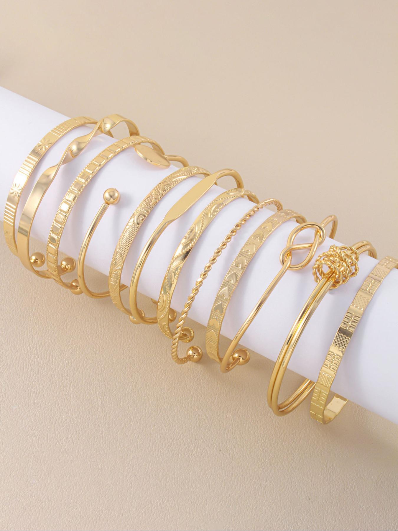 Boho Style Adjustable Metal Bracelet Set for Women, Heart Pattern Texture Design, Ideal Gift for Friends & Family, Stackable Bracelets