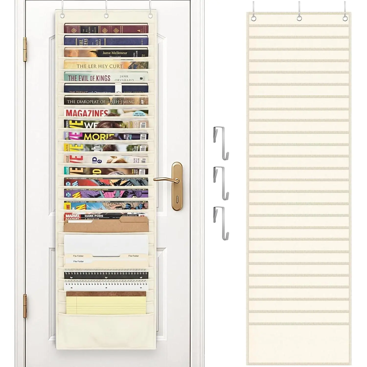 26-Pocket Over The Door File Organizer - Vertical Hanging Storage for Magazines, Documents & Paper, Heavy-Duty Door Organizer for Office, Classroom & Home