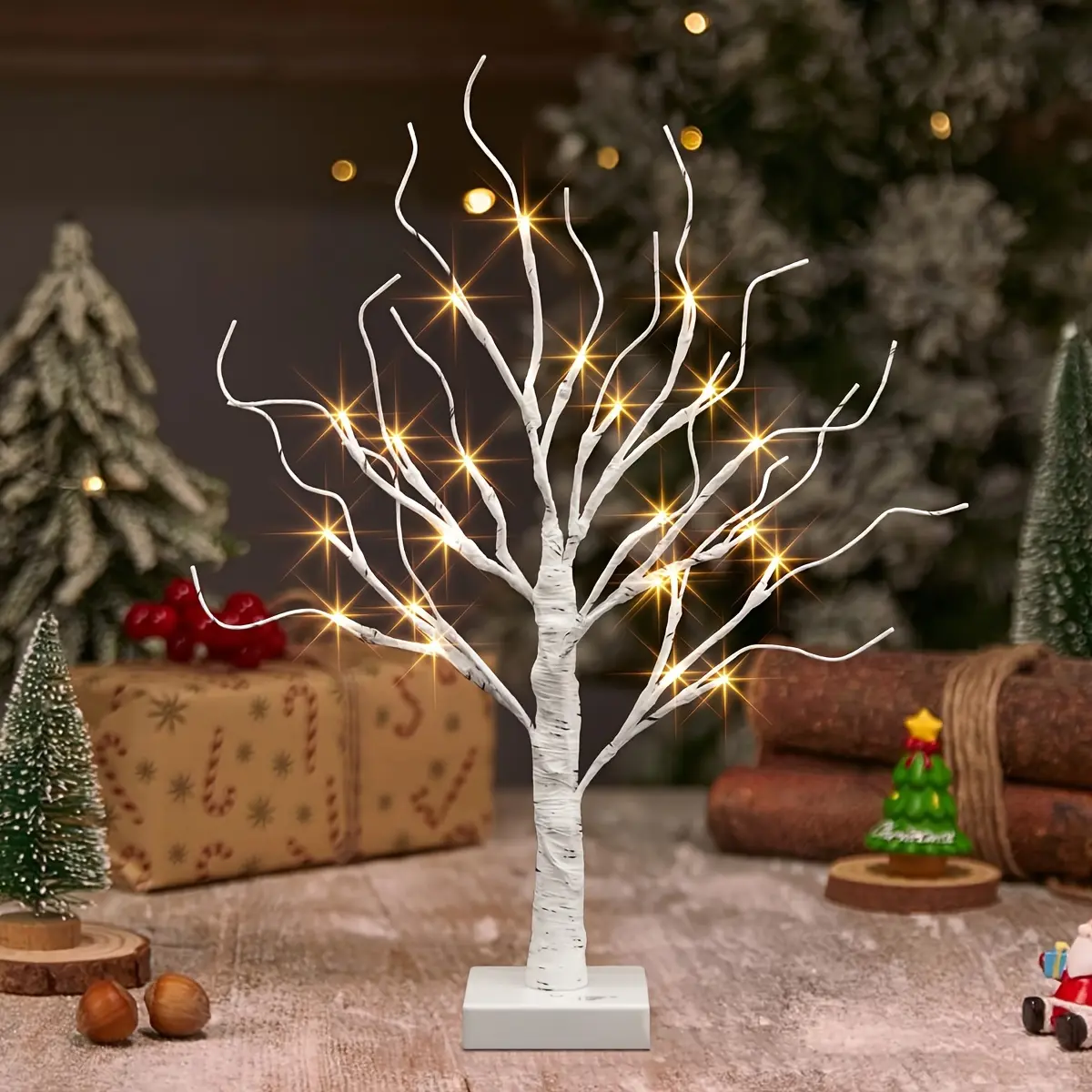 LED Lighted Birch Tree Lamp, 3-AA Battery & USB Dual Powered (Batteries Not Included).Artificial Tree Light suitable for indoor & outdoor use, ideal decor for dining tables, homes, bedrooms, weddings, parties, Christmas and Thanksgiving.Warm White