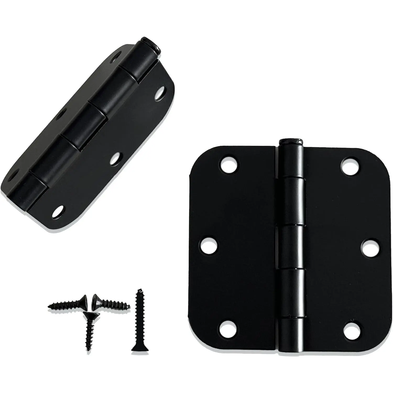 3.5 Inch Door Hinges with 5/8" Radius, 3 Pack Matte Black Heavy Duty Interior/Exterior Door Hardware, Rounded Residential Hinges for  & Office