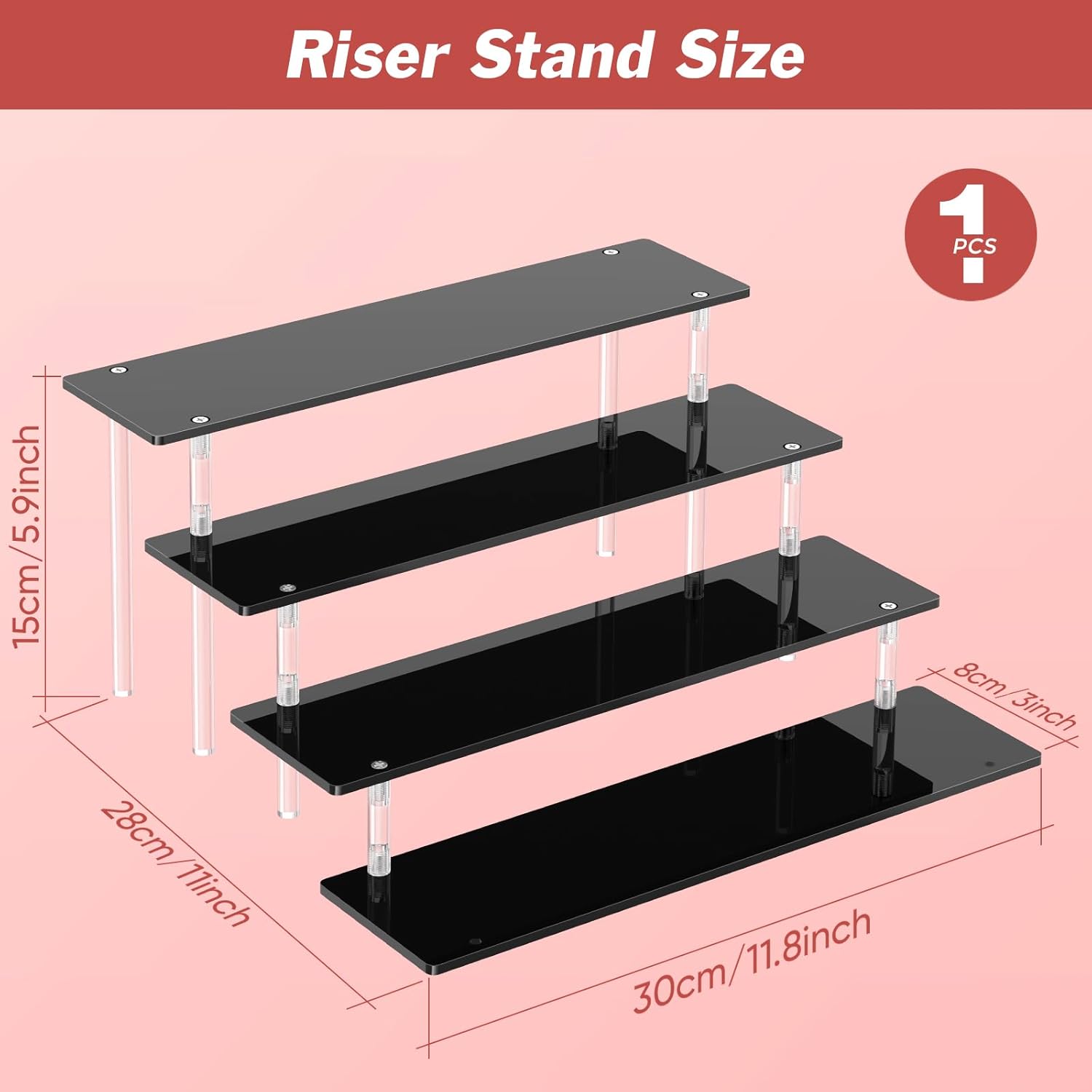 4 Tier  Display Risers, Black Perfume Organizer Stand, Large Cupcake Stand Holder, Dessert Display for Party, Display Shelf for Figure and Collection, Riser Stand for Decoration and Organizer
