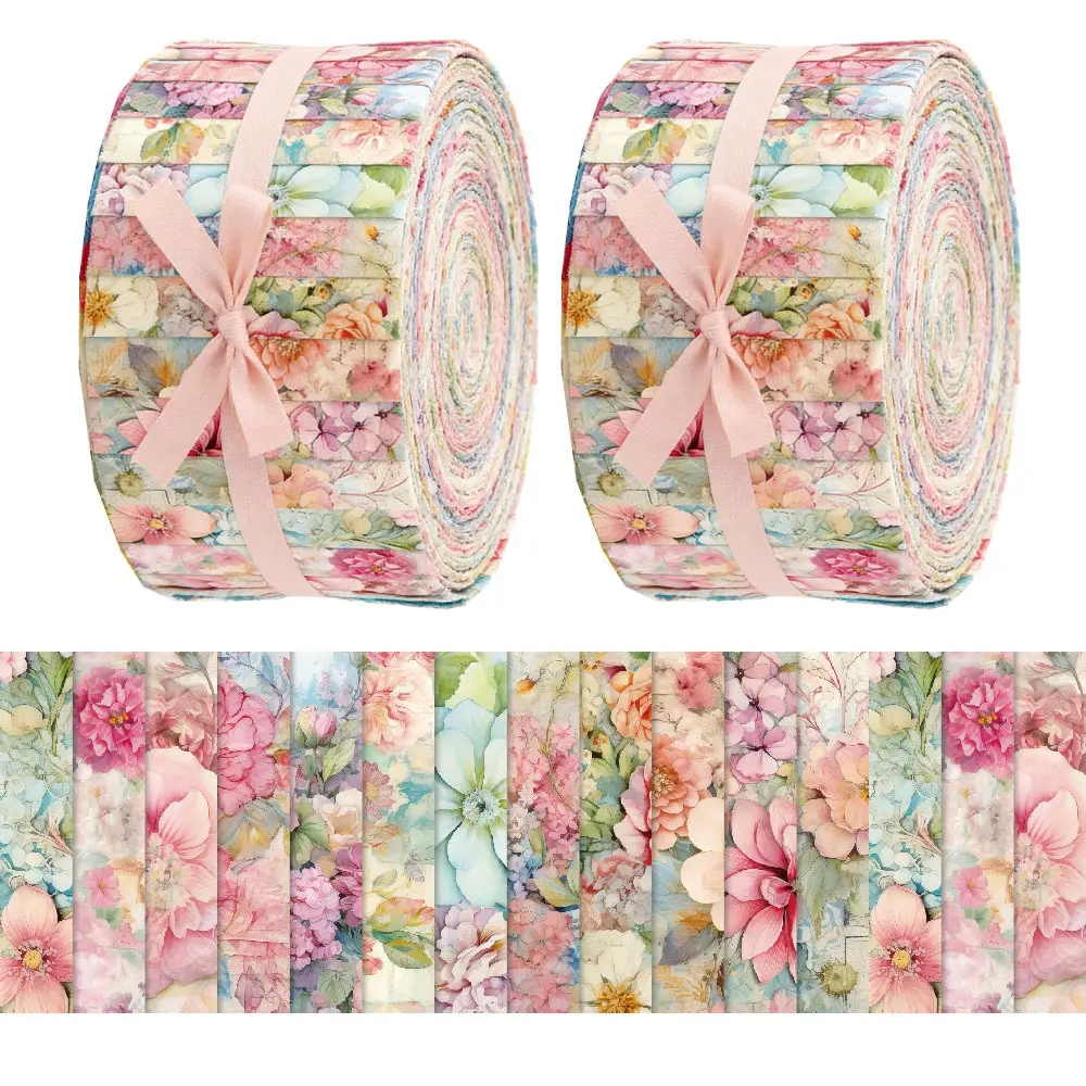 40PCS Colorful Floral Precut Fabric Strips, 2.55x19.7 Inch Vibrant Quilting Fabric Bundle for DIY Patchwork, Sewing Crafts & Doll Making