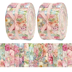 40PCS Colorful Floral Precut Fabric Strips, 2.55x19.7 Inch Vibrant Quilting Fabric Bundle for DIY Patchwork, Sewing Crafts & Doll Making