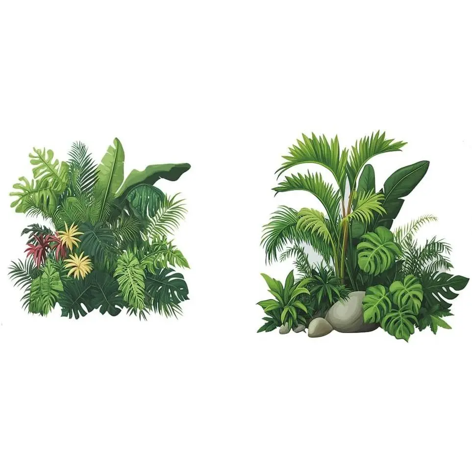 2 Sets Tropical Wall  Vinyl Palm Leaf Wall Stickers for Living Room Green  Decor  Wall Art for Living Room, Kitchen  and Office 10.6x10.6 Inch