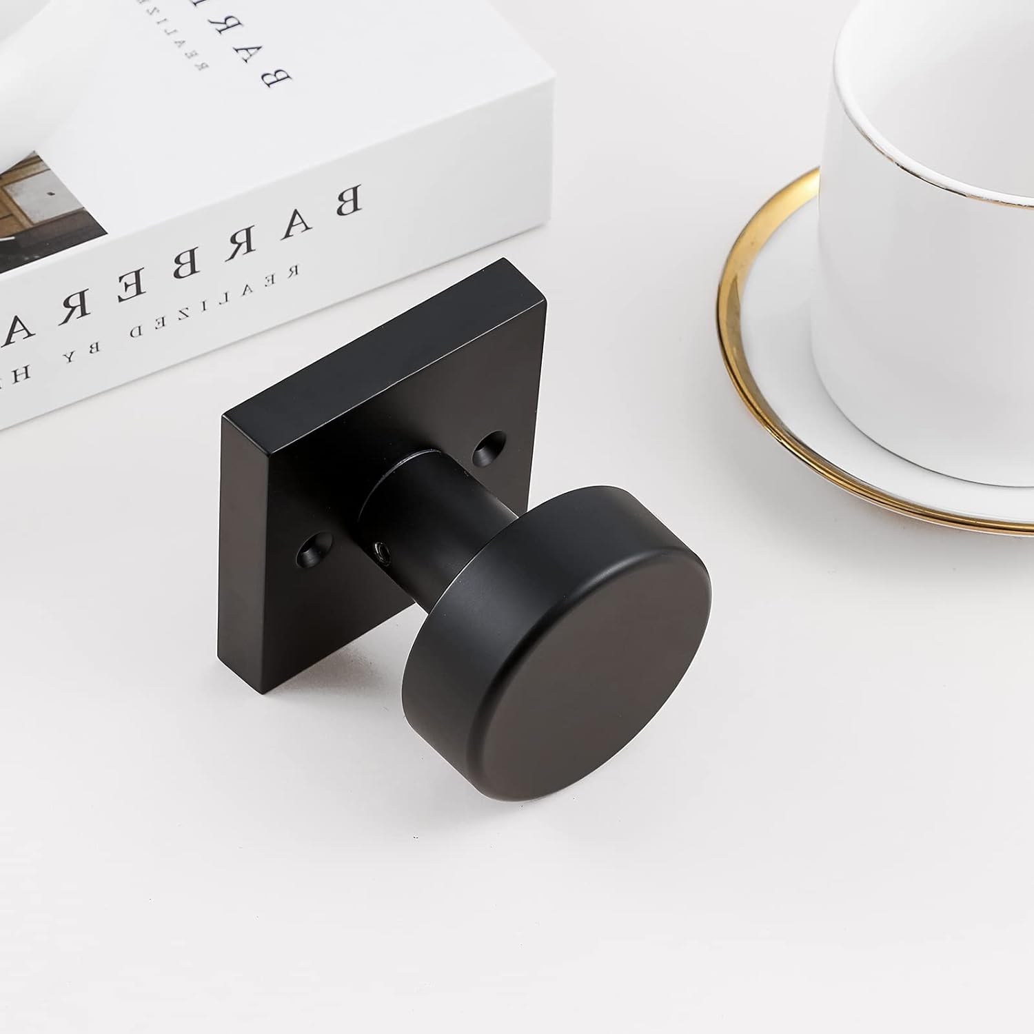 2 Pack Black Dummy Door Knobs Interior, Single Sided Square Modern Dummy Door Knob Door Handle for Hall/Closet Doors, Matte Black