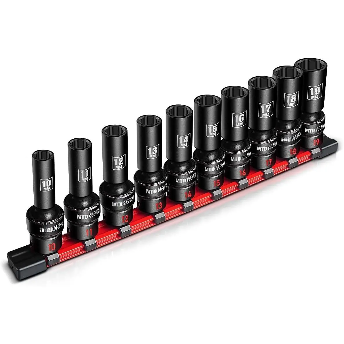 3/8" Drive Metric Deep Swivel  Socket Set, 10- 10-19mm, 6-Point  CR-MO Sockets with Painted Size Markings