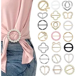 21 Pcs Scarf Ring and Slides for Scarves, Scarf Rings Clip Pin T Shirt Ties Clips for Women, Metal Gold Silver Round Circle Waist Clip Scarf Buckle Tshirt Clip Tightener for Loose Clothes Accessories