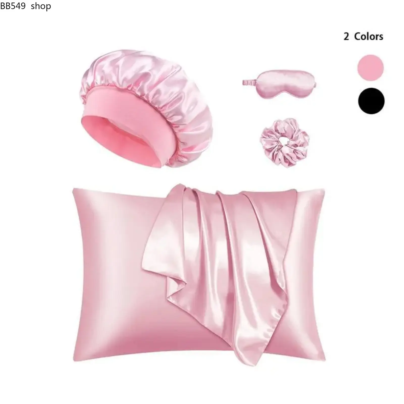 8-Piece Luxury Sleep Set for Women, Solid Color Satin Accessories with Eye Mask, Hair Bonnet, Shower Cap, Hair Tie & Pillowcase, Soft Night Care Kit for Sleep, Skincare, Travel & Daily Use