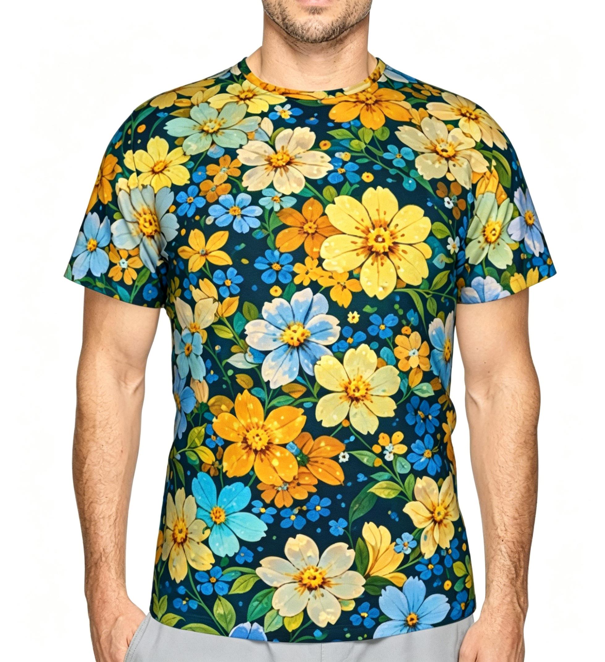 Summer Floral Oil Painting Style Flower Sea Summer Full-Print Short-Sleeve 3D Printed T-Shirt Unisex Outdoor Comfortable Top Party Clothes Couple Pattern Gift for Friends