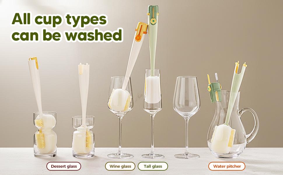 5-in-1 Bottle & Straw Cleaning Brush – Multifunctional Tool for Bottles, Cups Portable Long Handle Bottles Scrubber for Cup Lids, Hard Bristle Sponge Head Bottle Brushes