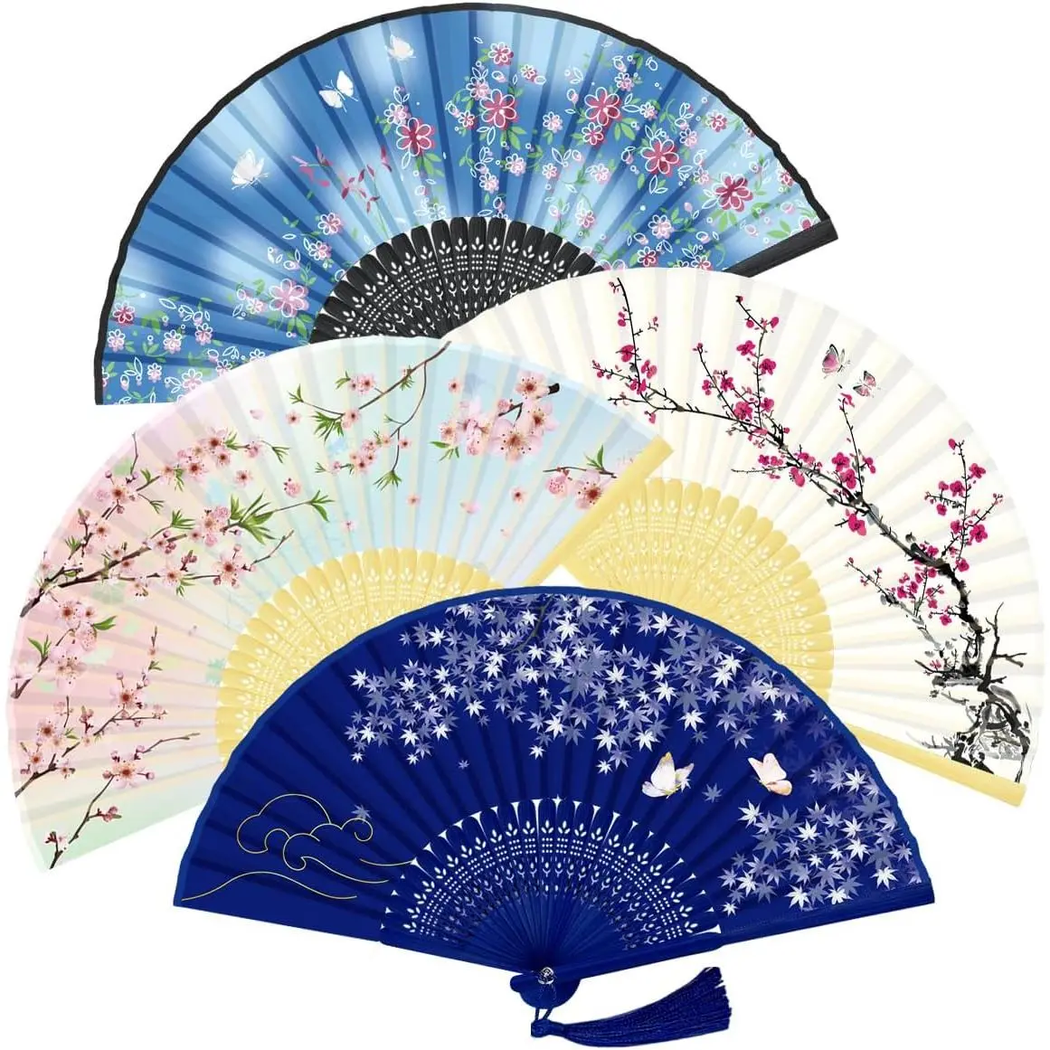 Handheld Fan, 4 count Hand Fan, Chinese Folding Fan for Women Foldable, Silk  Hand Held Fan, Paper Hand Fan
