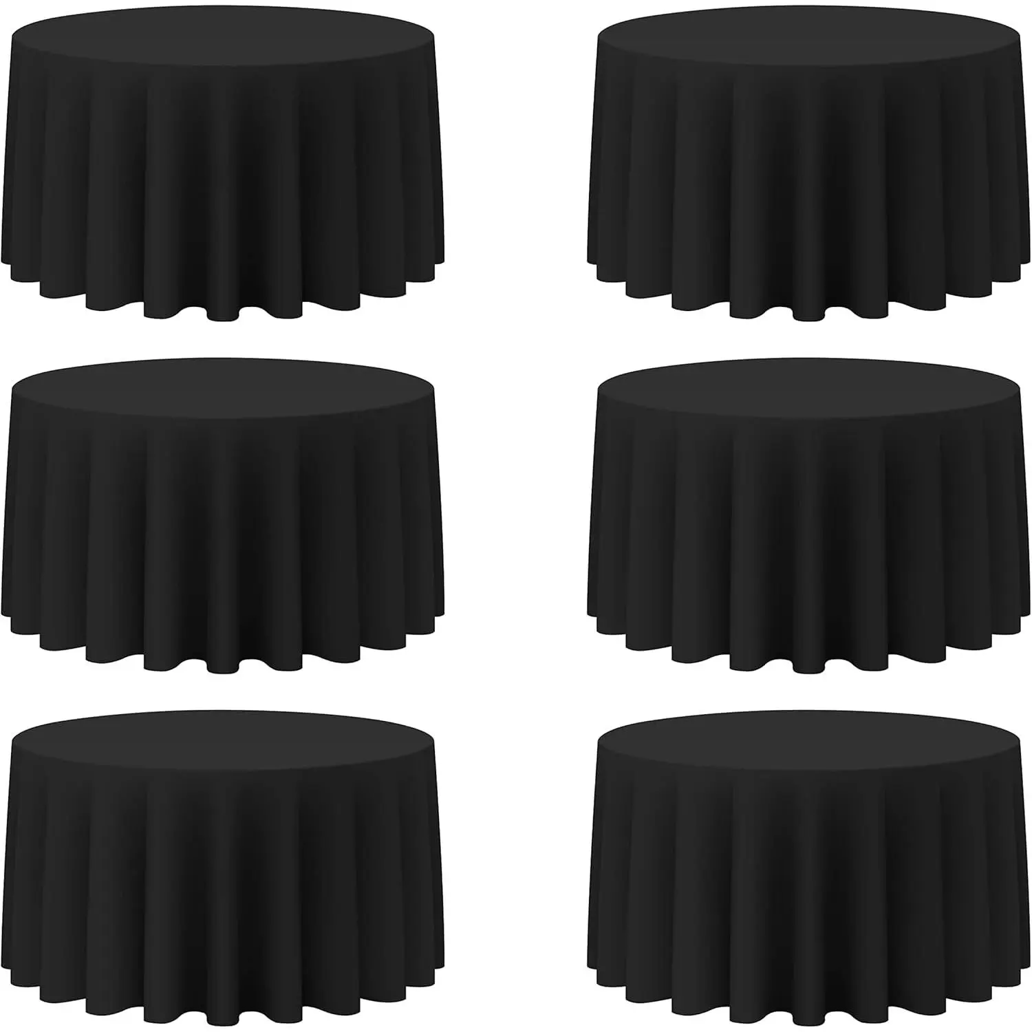 6 Pack Black Round Polyester Linen Tablecloths - 120 in for 60 in Tables, 150 GSM Fabric, Floor-Length Drop, Water-Stain-Wrinkle Resistant Covers for Wedding Reception, Banquet Dining