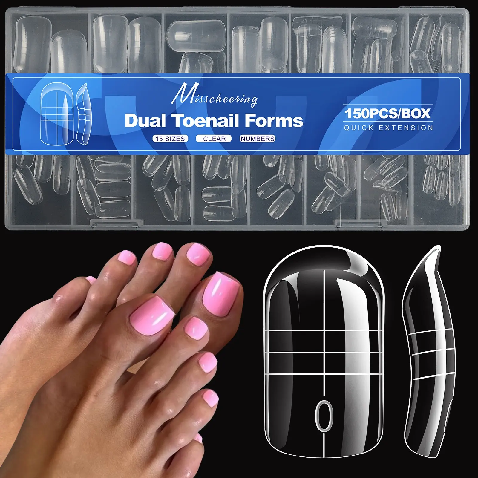 150 Pcs Toe Nail Forms for Poly Extension Gel, Toenail Dual Forms Reusable Full Cover Molds for Poly Gel French Tip Acrylic Toenails Pedicure for Salon & DIY at Home 15 Sizes Nail Art Tools French Tips Nails Nail Art Design Nail Art Supplies