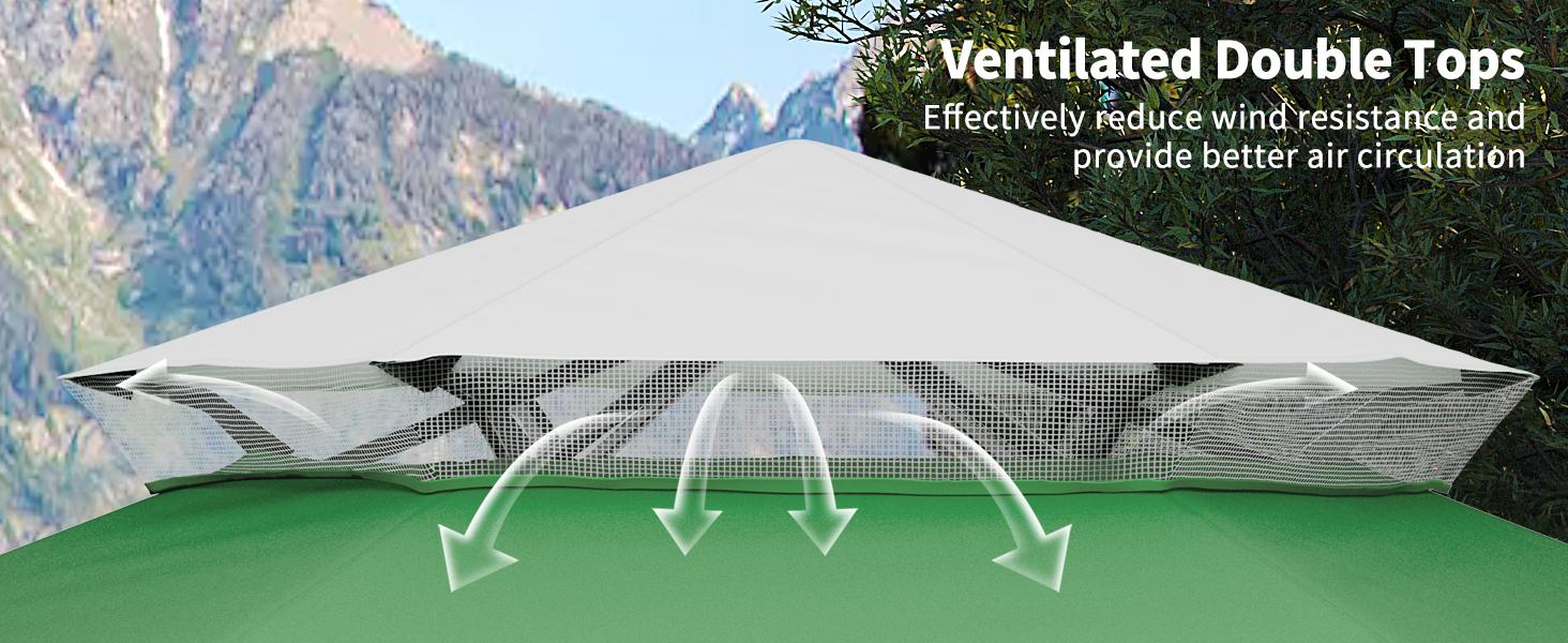 13x13FT Pop-Up Gazebo, Hexagonal Outdoor Canopy Tent with Mosquito Netting, Dual Vent Roof Awning with 6 Sided Sun Shelter, UV Resistant Height Adjustable for Patio, Backyard - Light Khaki + Beige