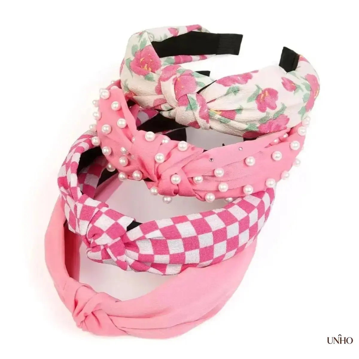 Women’s 4-Pack Assorted Wide Knotted Hair Accessories Set, Non-Slip Elastic Bands with Floral Print, Daily Wear Bag Accessories for DIY Luggage & Bags