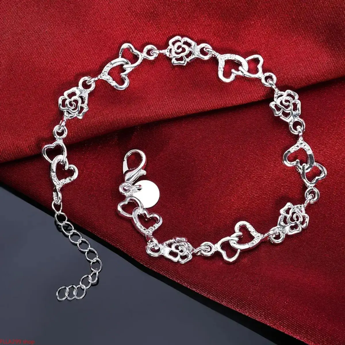 Exquisite 925 Sterling Silver Chain Bracelet For Women, Delicate Heart And Flower Pendant Design, Elegant Fashion Jewelry Ideal For Daily Matching, Wedding Ceremonies And Formal Party Occasions