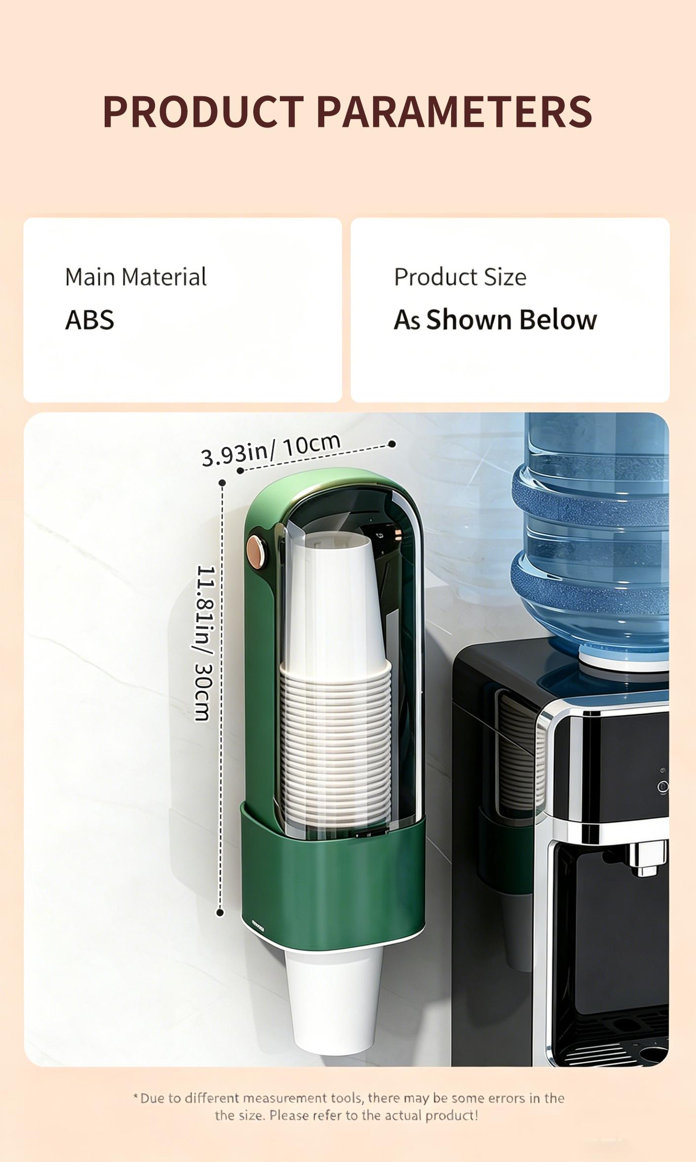 One-touch cup dispenser, automatic water dispenser, no-drill paper cup holder, dustproof kitchen storage rack, wall-mounted cup holder