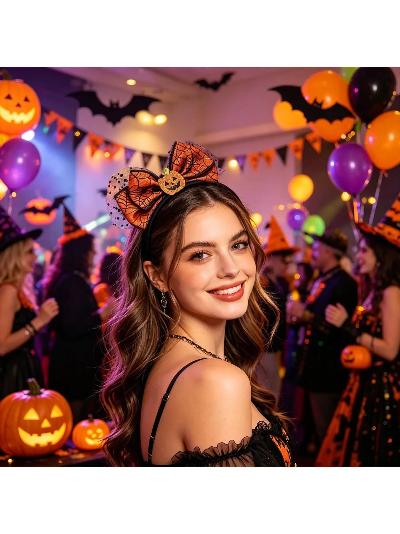 Bow Witch Hat Pumpkin Headband, Halloween Costume Accessory, Festival Party Photo Prop Headpiece, Decorative Hair Hoop For Halloween Cosplay, Theme Party Dress Up Supplies