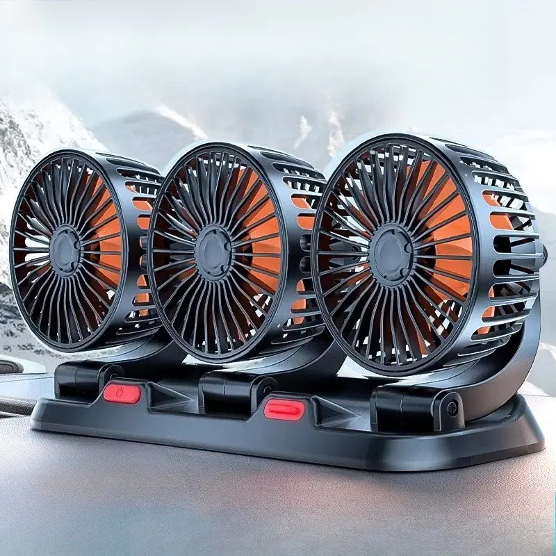 Multifunctional usb Rechargeable personal fan Handheld Car Fan - 3-Head, 360° Adjustable, 2 Speed Levels, Multi-Voltage 12V/24V, Silent, -Powered, Portable Pocket Waist Desk Fan with Phone Holder for Home Office Trave