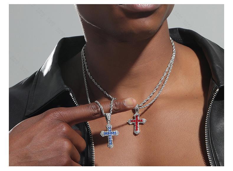 Men's And Women's Diamond Zircon Cross Necklaces, Hip-hop Religious Style Pendants, Multi-color Fashion Accessories