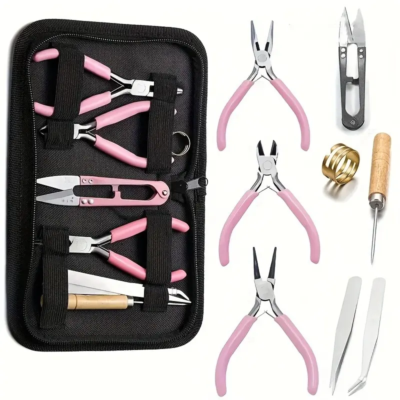 Elderly Jewelry Making Compact Tool Kit, Includes Round Head Pliers, Pointed Head Pliers, Wire Cutters, Non-Serrated, Ideal for Beginners and Enthusiasts
