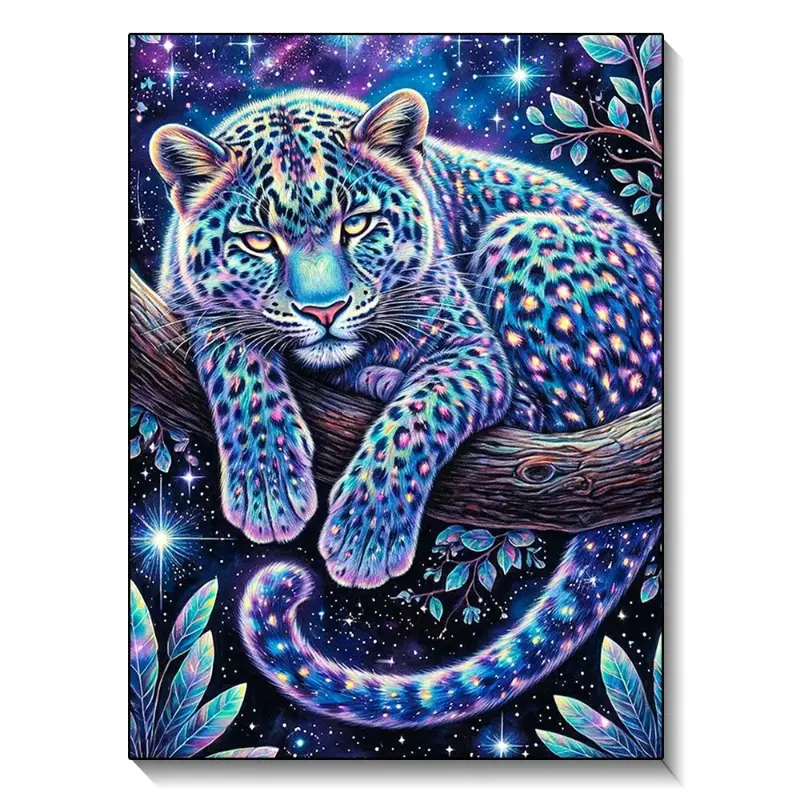 Galaxy Leopard Full Drill Diamond Painting Craft Kit, Cosmic Neon Big Cat DIY Making Kit for Home Decor, Stress Relief