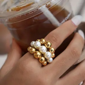 Stainless steel pearl ring for women, titanium steel material, tarnish-resistant and durable finish, minimalist luxe design with elegant high-end style, perfect for everyday wear, stacking, or gift jewelry