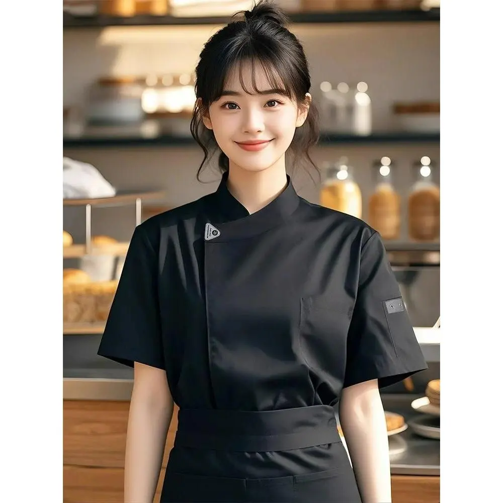 Chef Jacket Women Short Sleeve Kitchen Cook Uniform Barber Bartender Pastry Restaurant Waiter Shirt