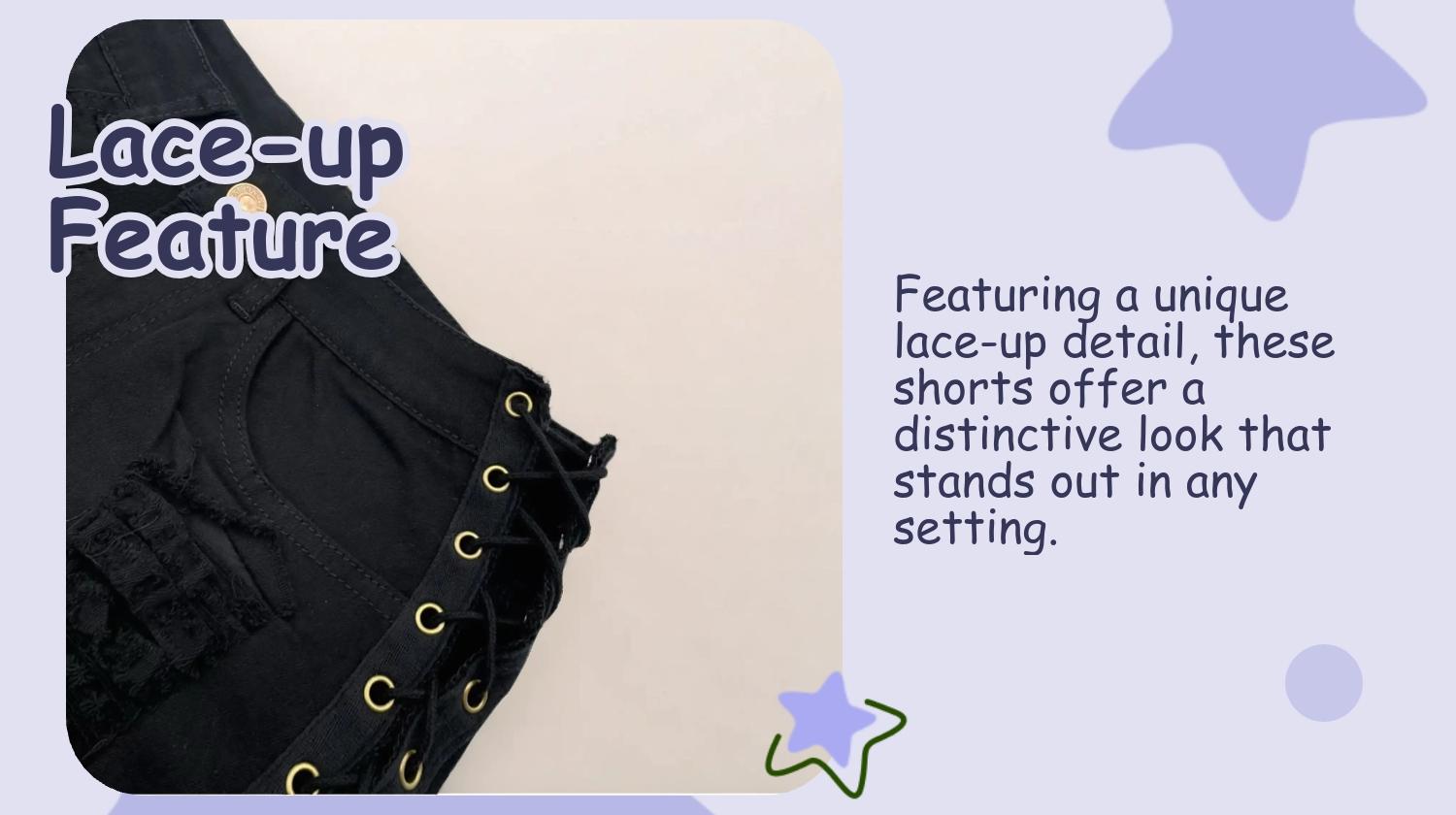 Women's Grommet Eyelet Lace Up Ripped Denim Shorts, Casual Boho Shorts, Fashion Casual Button Fly Short Jeans for Daily Wear, Ladies Bottoms for All Seasons