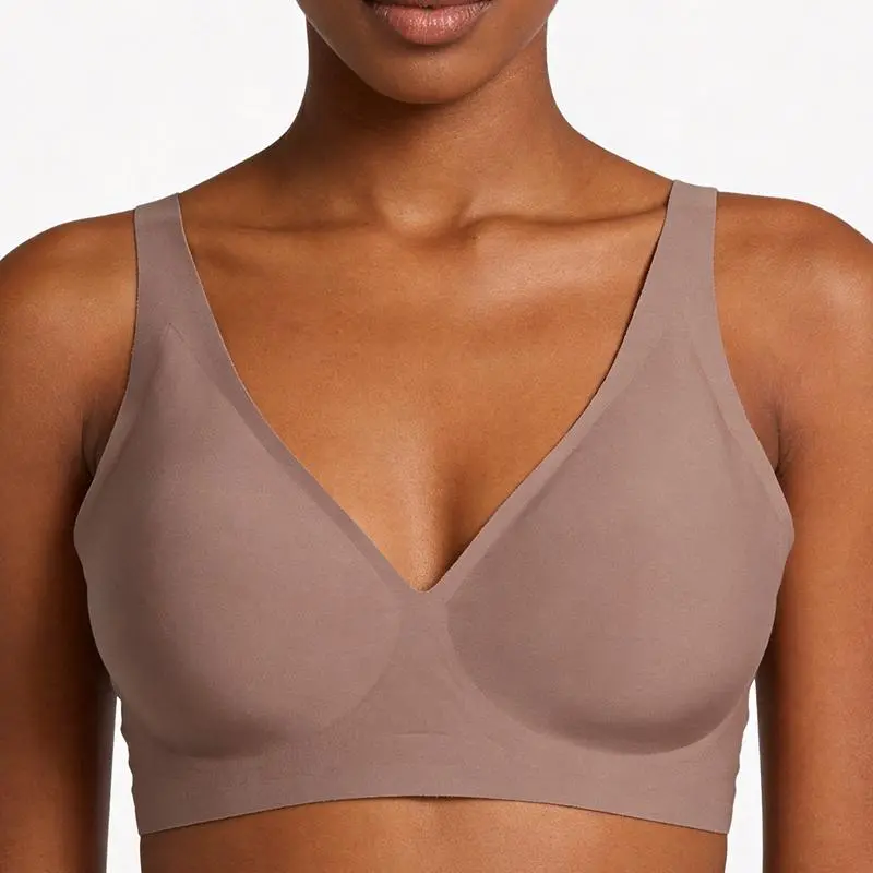 EssElegance Women's Satin Silk Seamless Wireless Bra Shiny Black Deep V Neck Bralette Comfortable Soft Everyday Lingerie Adjustable Straps Push Up Sleep Bra Sexy Smooth Intimates For Ladies Daily Wear Supportive Hook Closure Plunge Top