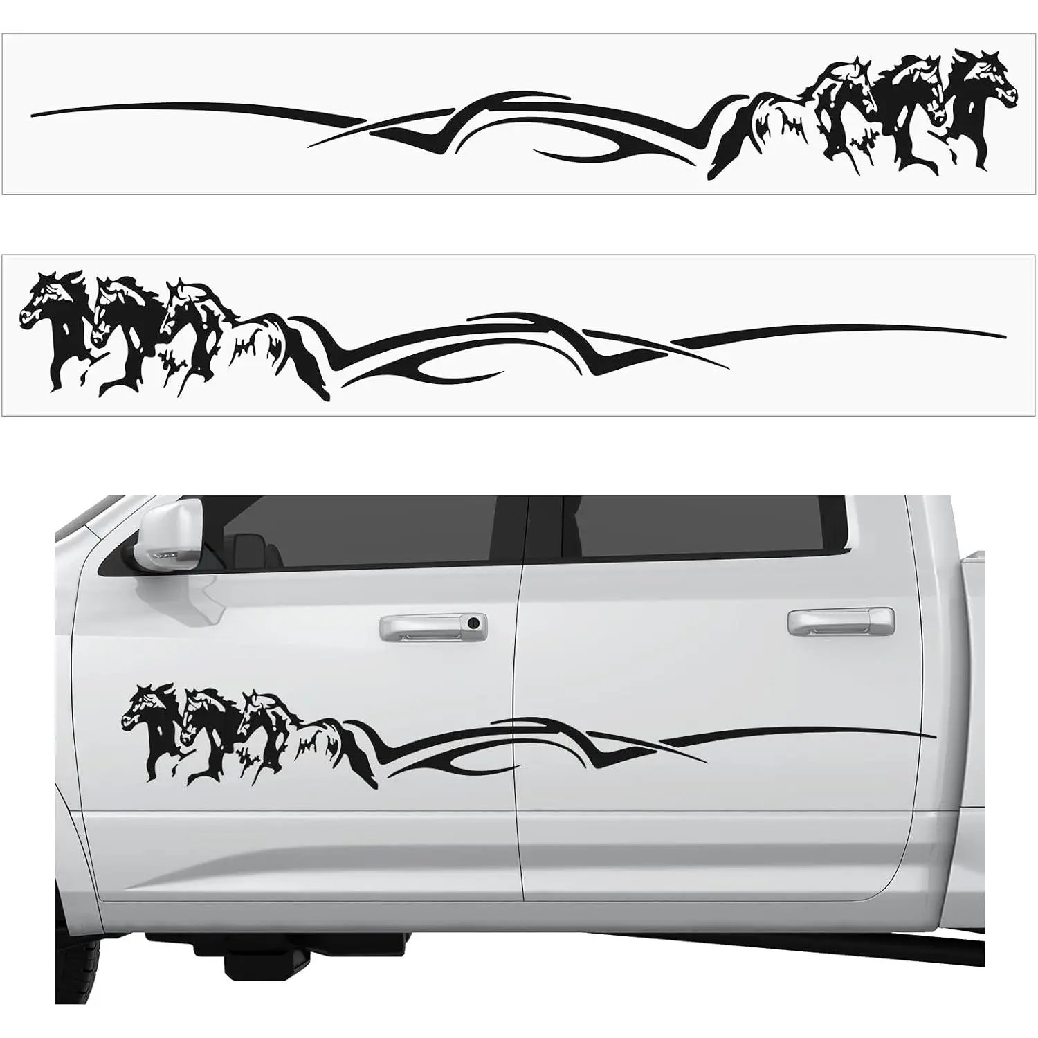 Fuyoooo 2 Pcs Horse Trailer Decals 63.5 x 8.5 Inch Self-Adhesive Car Side Body Stickers Black Vinyl Running Horse Graphic Decals for Trailer, Car, Truck, SUV, RV, Camper, Motorcoach Decor