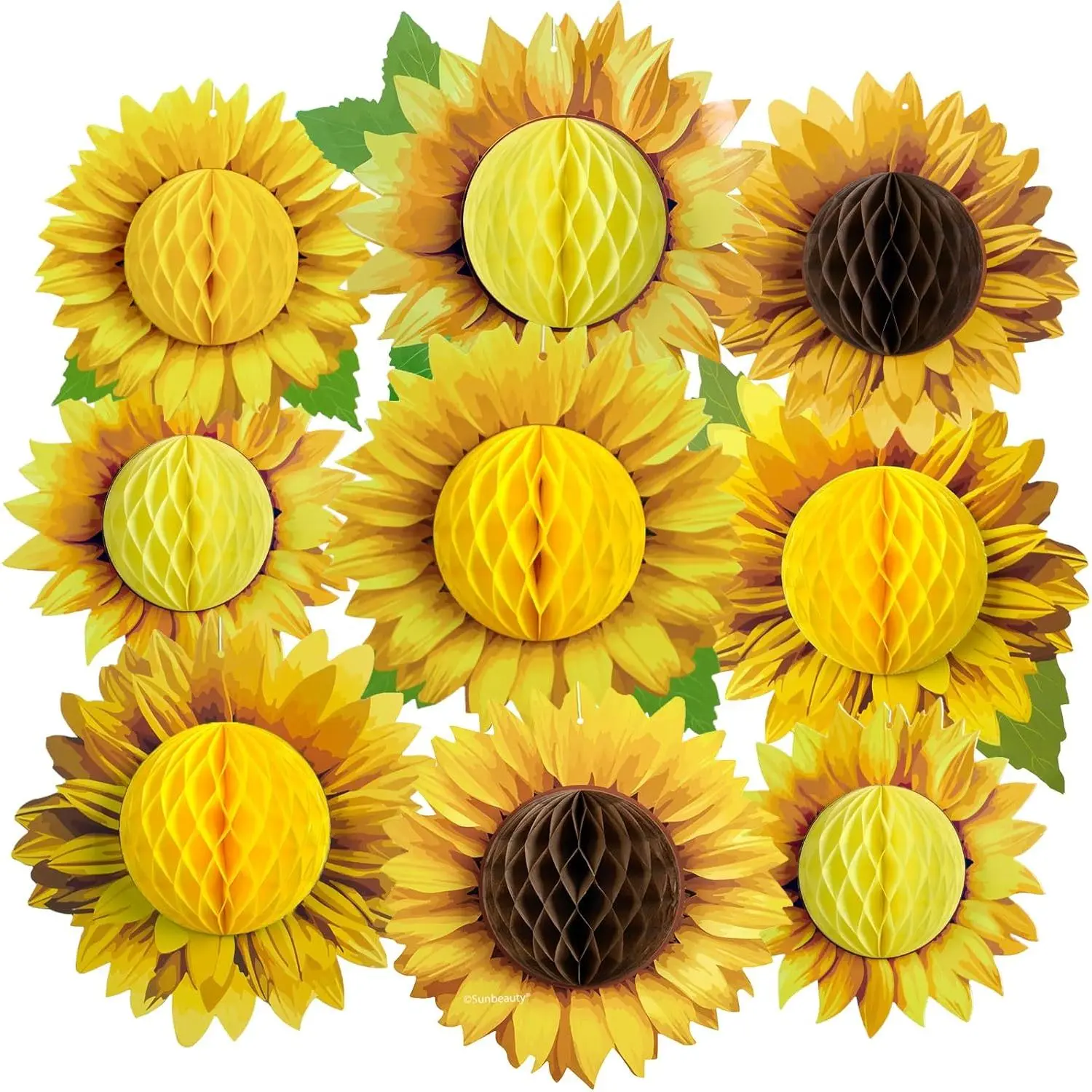 Large 3D Retro Sunflower Honeycomb Hanging Paper Decorations Set - Yellow Tissue Nature Sunshine Party Decor for Summer Baby Shower, Classroom Bulletin Board Home Supplies