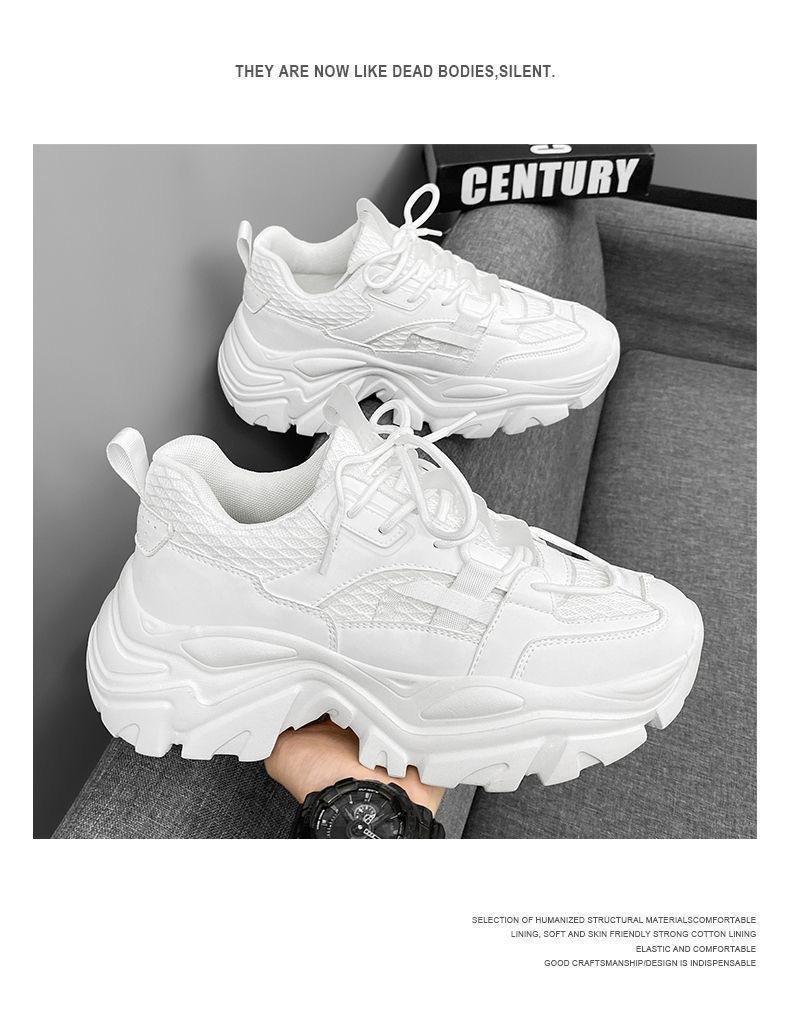 UYCEKK Men'S Lace-up Breathable Height-Increasing Casual Thick-Soled Dad Shoes|   and Fabric Upper, Rubber Sole, EVA Insole, Solid Color, Low Top, Suitable for All Seasons