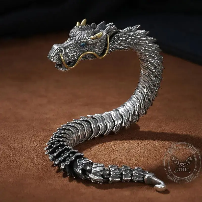 Vintage Dragon Ouroboros Copper Alloy Bracelet Domineering Jewelry Accessories for Men Daily Wear Charms Birthday Gift