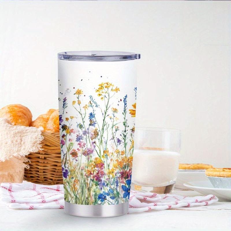 1pc, 20oz "Lively Meadow Blossoms" Theme Water Cup, Large Capacity Car Cup, Double-layered Insulated Water Cup, "Spring's Symphony" Theme Water Cup, Holiday Gift Water Cup, Birthday Gift, The Best Gift for Teachers, Friends, and Family.
