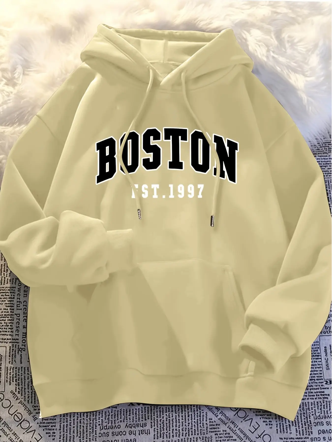 Est.1997 Boston Letter Men's Hoodie, Breathable Soft Fabric, Loose Fit, Long Sleeve, Fall Winter Wear, Street Style, Versatile Fashion