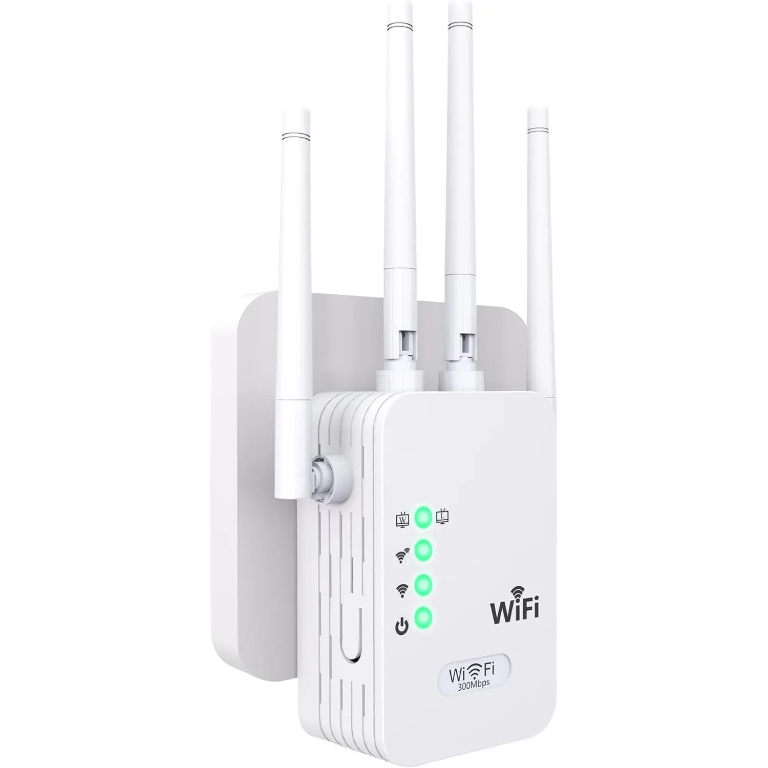 WiFi Extender, WiFi Extender Signal Booster with 4 Antennas, 2.4GHz 300Mbps Repeater with 2 Ethernet Ports, Easy Setup, Long Range Internet Booster for  and Office