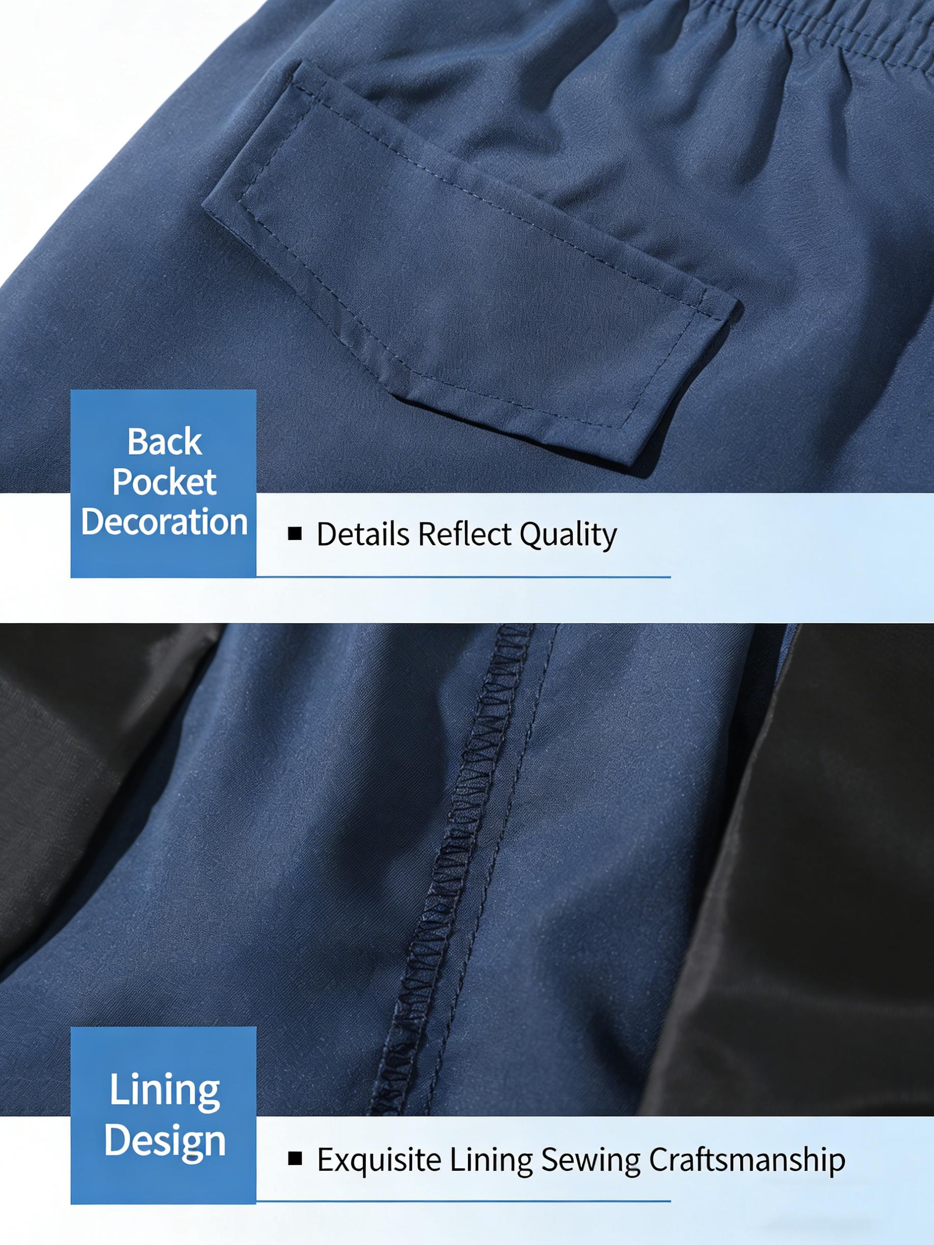 5-Pack Men’s Quick-Dry Cargo Shorts, Lightweight Multi-Pocket Casual Shorts with Elastic Drawstring Waist, Loose-Fit Work Shorts for Outdoor Hiking, Daily Commute & Streetwear Fashion, Men's Wear, Mid Waist