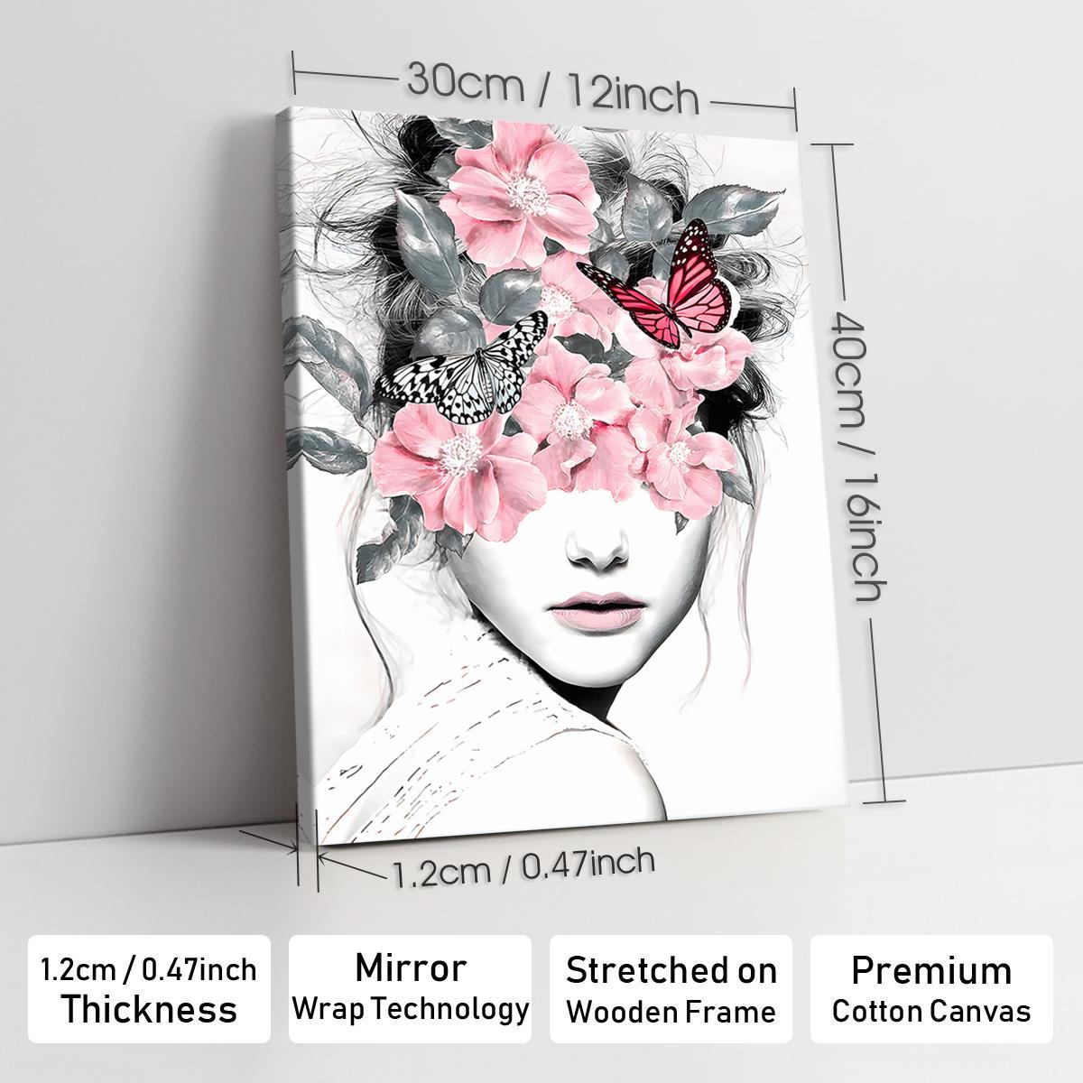 Figure & Flower Pattern Canvas Painting with Frame, 1 Count Modern Simple Wall Art Painting, Wall Art Decor for Home Living Room Bedroom Office