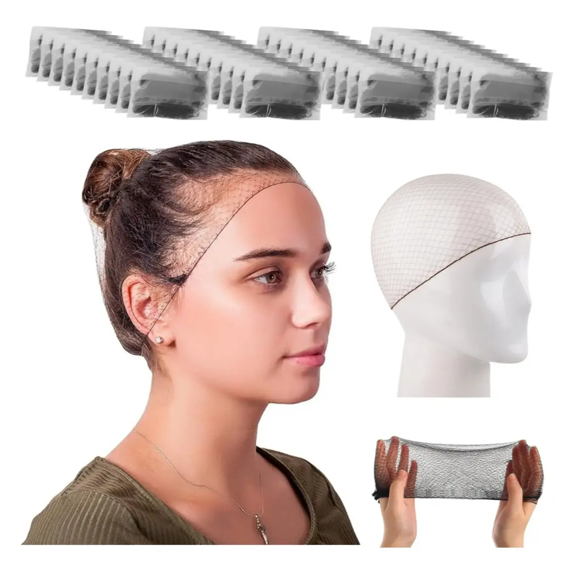 50pcs Hair Nets, Disposable Hats, Braided Hairnets, Ballet Dancer Headbands, Kitchen Apron, Dance Costume, Actor Headwear, Versatile Usage, Braided Design