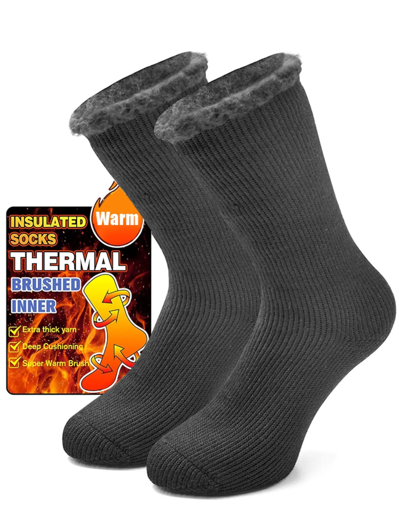 Men's Thick Warm Knit Socks, Fleece Lining, Shock Absorption, Calf High, Fall & Winter, Casual, Solid Pattern