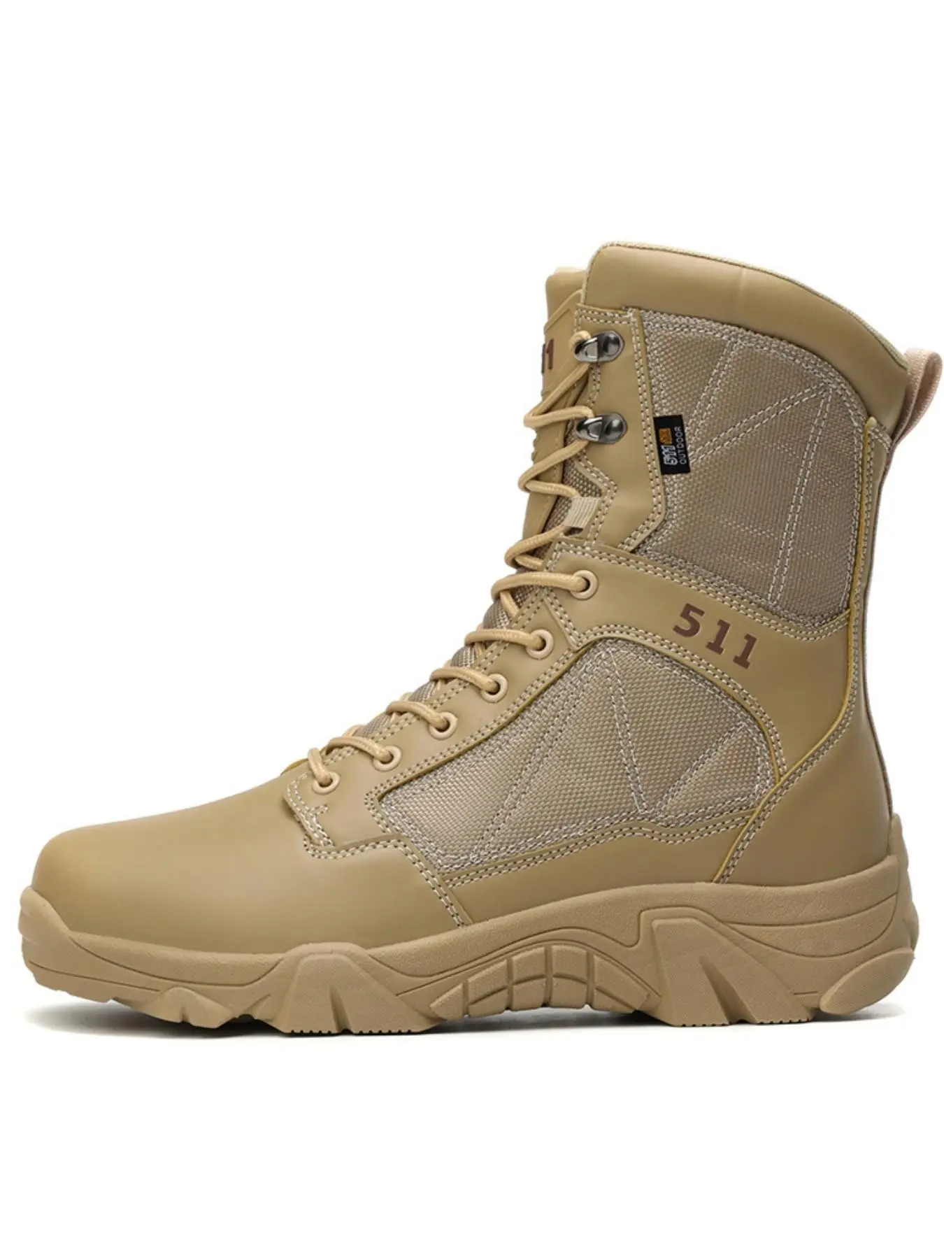 Men's High-Top Tactical Boots with Side Zipper, Leather and Mesh Patchwork, Anti-Slip Rubber Sole, Ideal for Outdoor Activities
