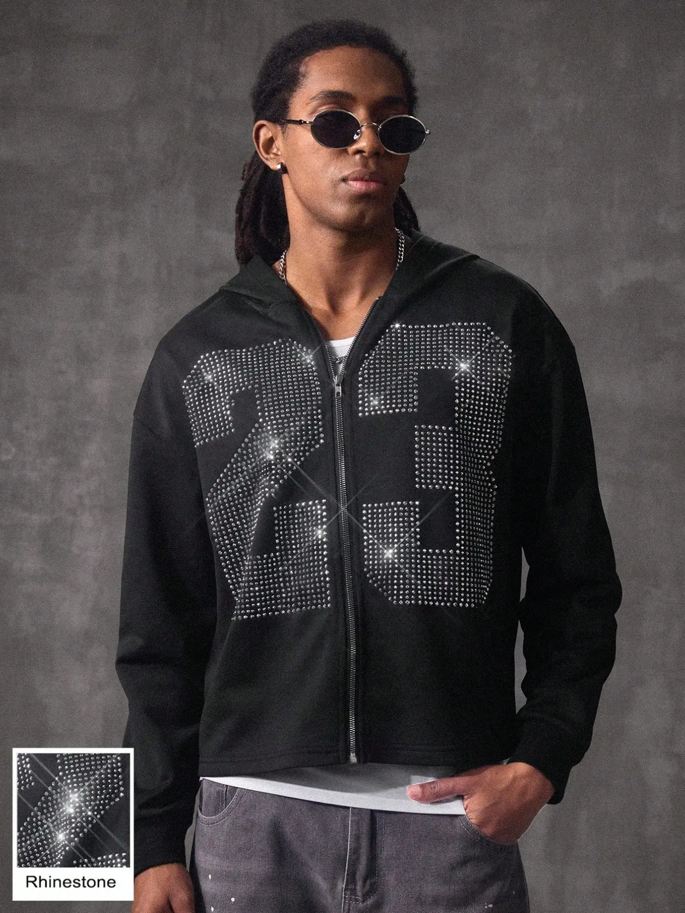 Unisex Rhinestone Glitter Sparkly Cropped Zip Up Hoodie | Short Bling Party Hooded Jacket | Fall Streetwear Top for Men & Women